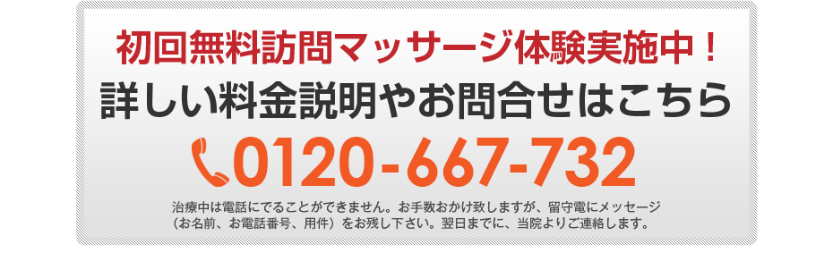 初回無料体験施術実施中!詳しい料金説明やお問合せはこちら0120-667-732